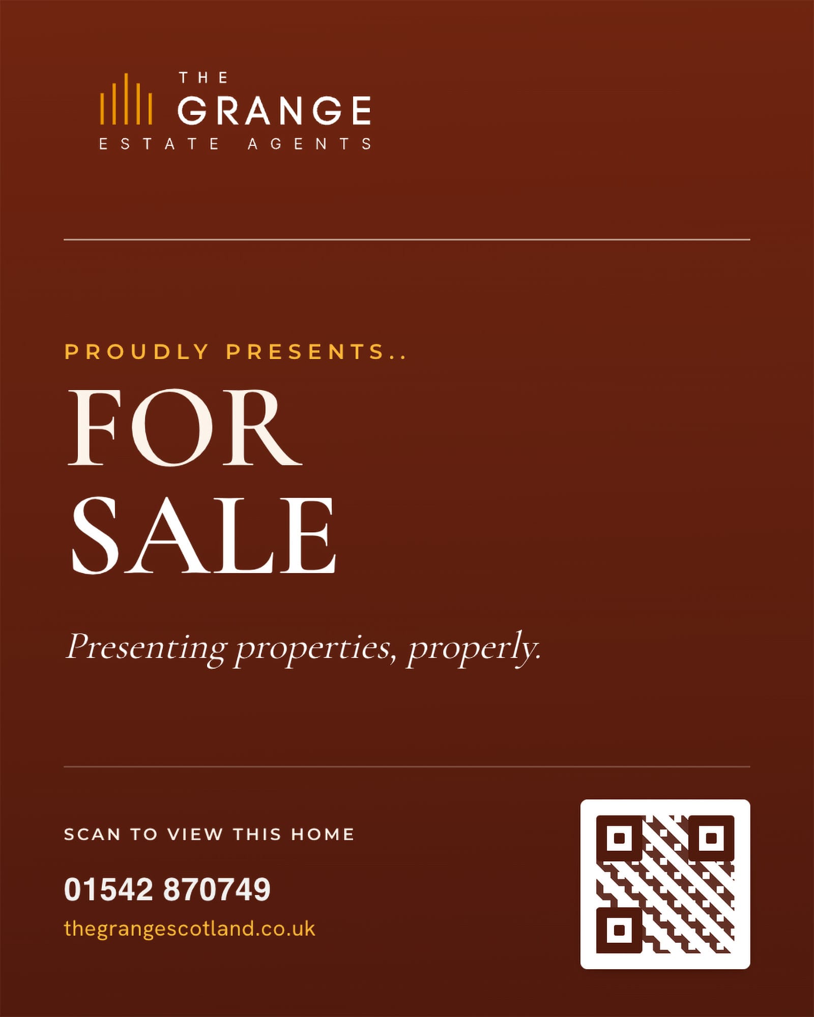 The Grange For Sale advert, with a QR code to view the home
