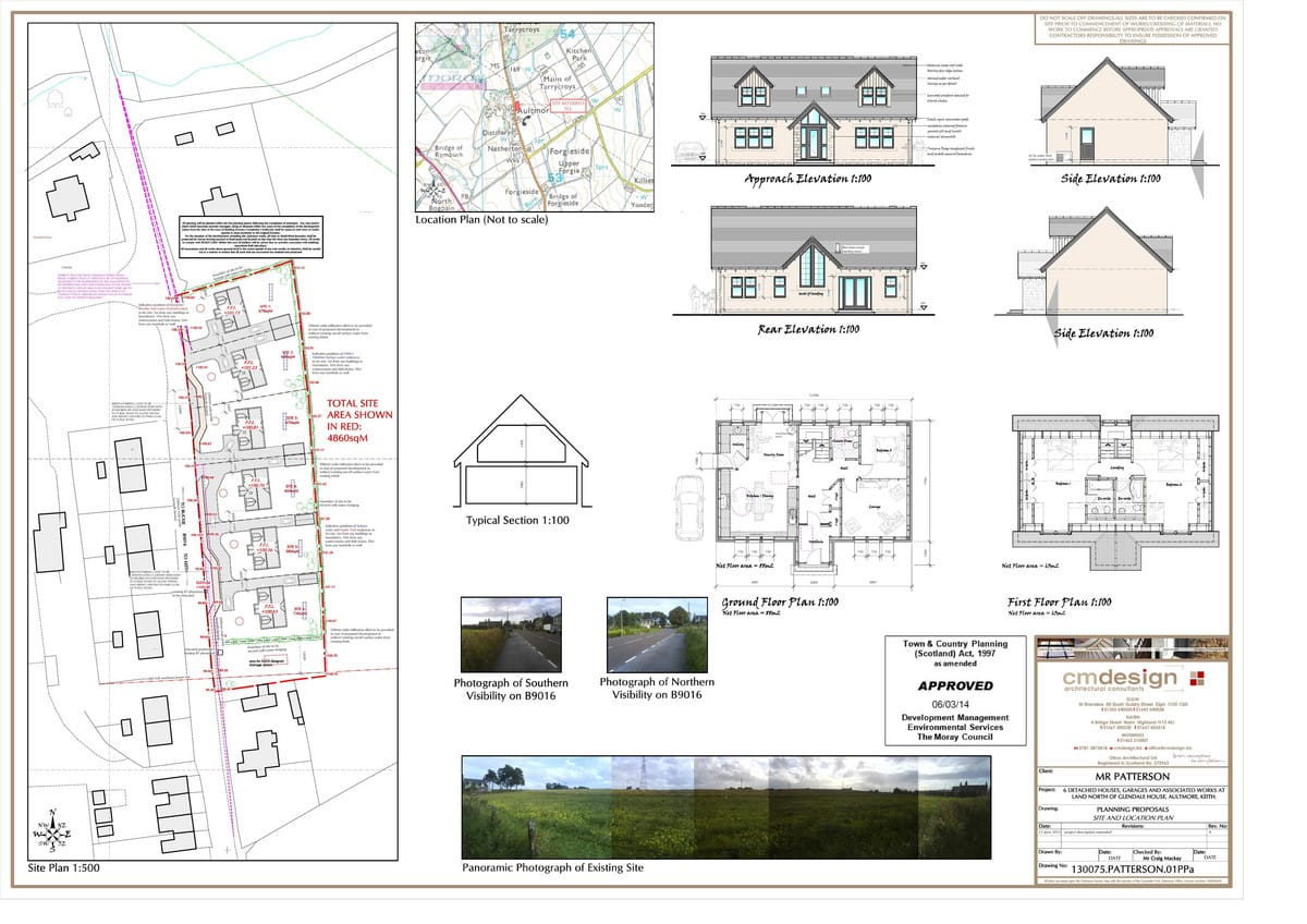 Floor plan of Plot B at Aultmore, Proposed dwelling — plans and elevations
