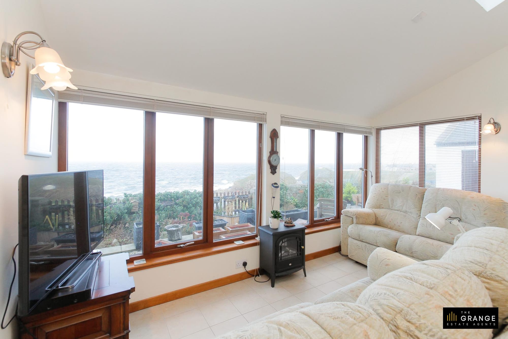 Living room with sea views