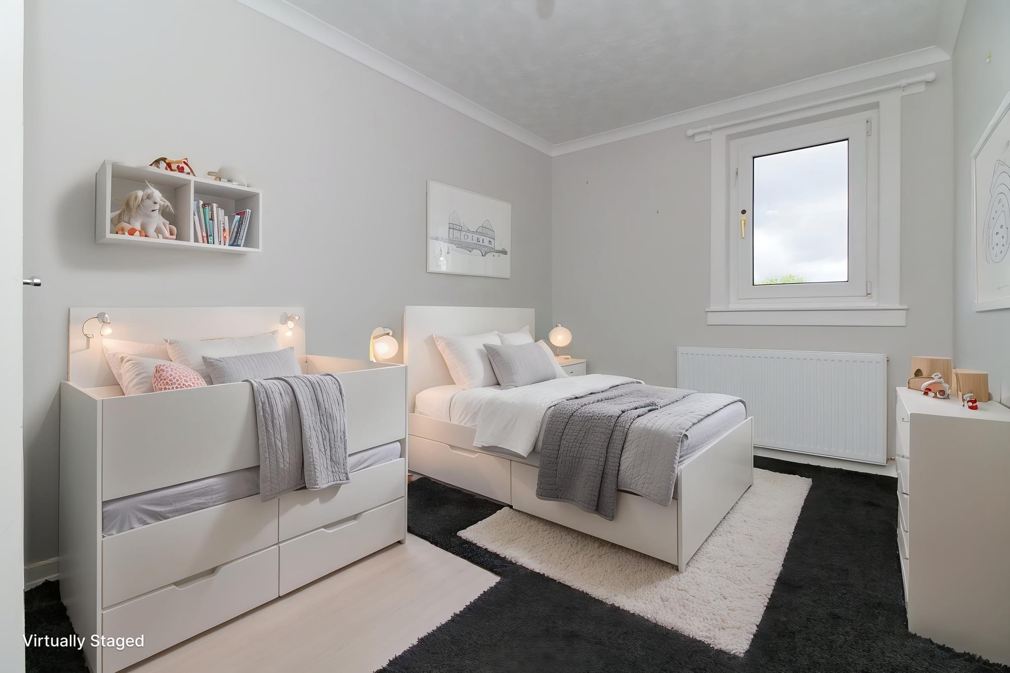 Bedroom 2, virtually staged as a children’s room