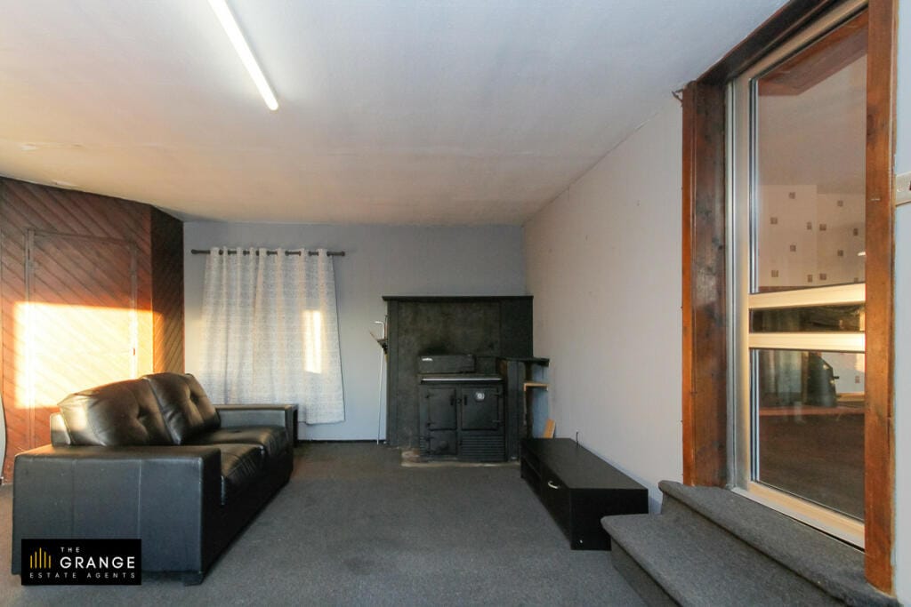 Family room with wood-burning stove