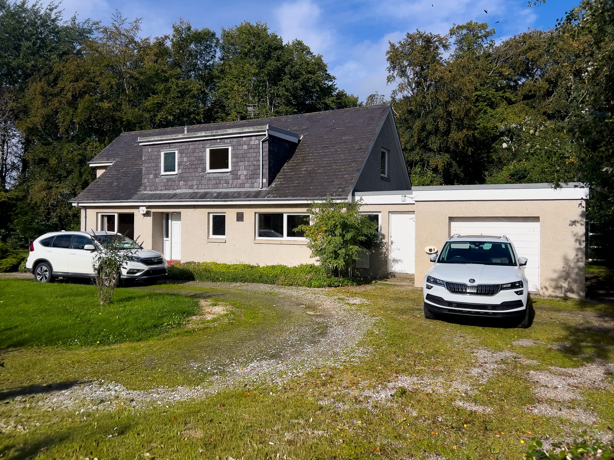The front of the house with the attached garage