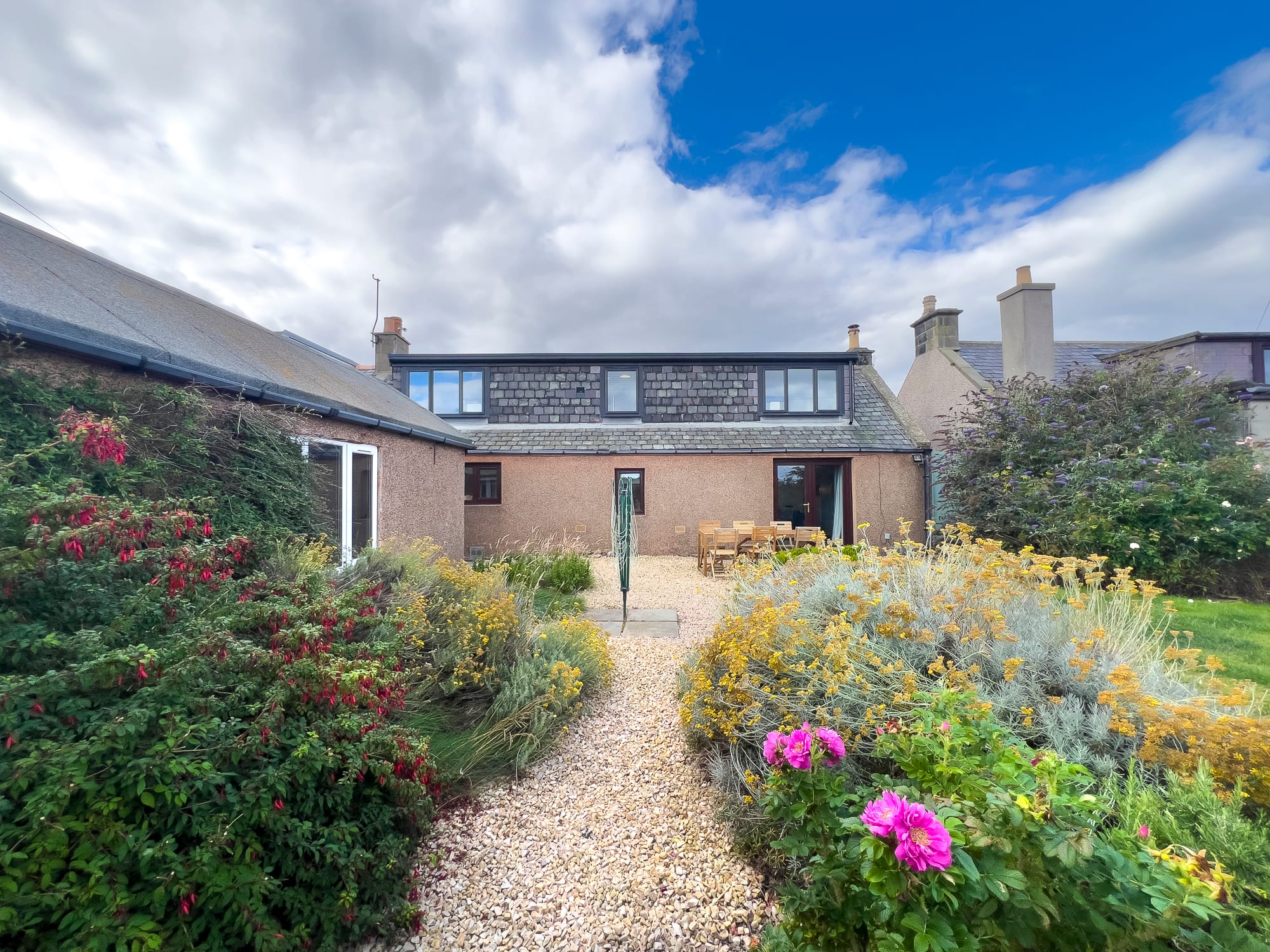 Rear elevation with flower borders — Dunbar Street, Burghead