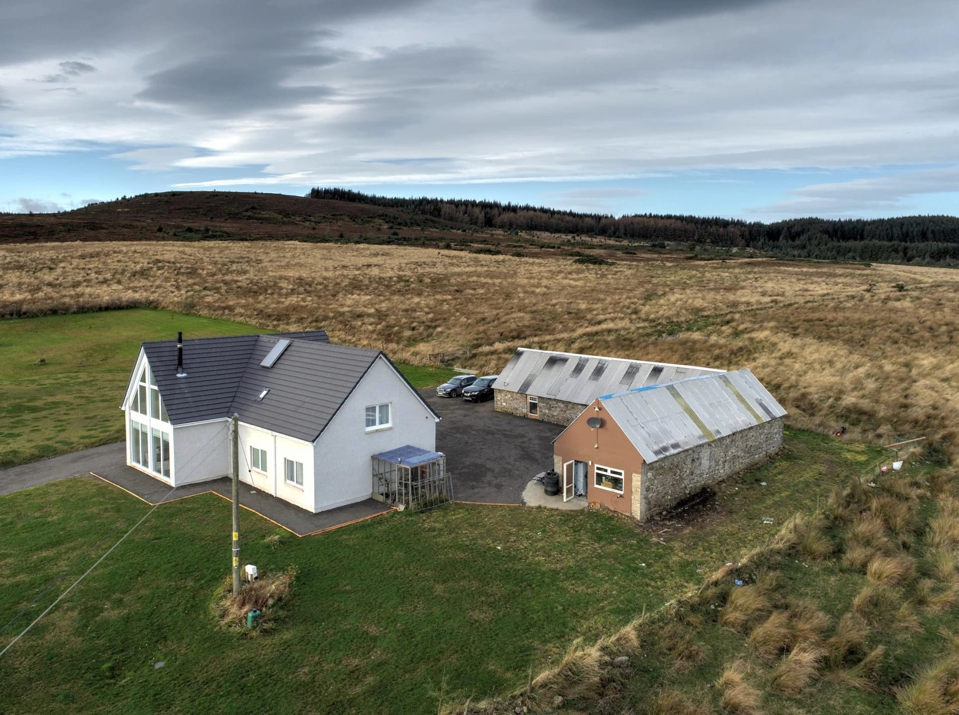Aerial view of the house and grounds