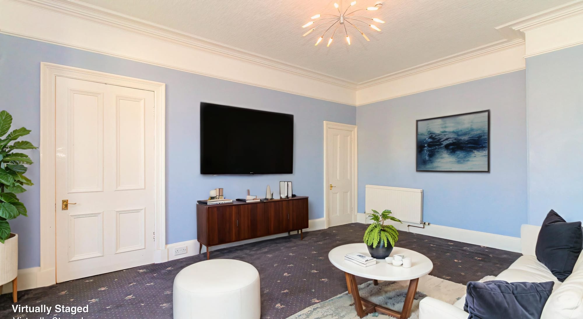 Reception room, virtually staged