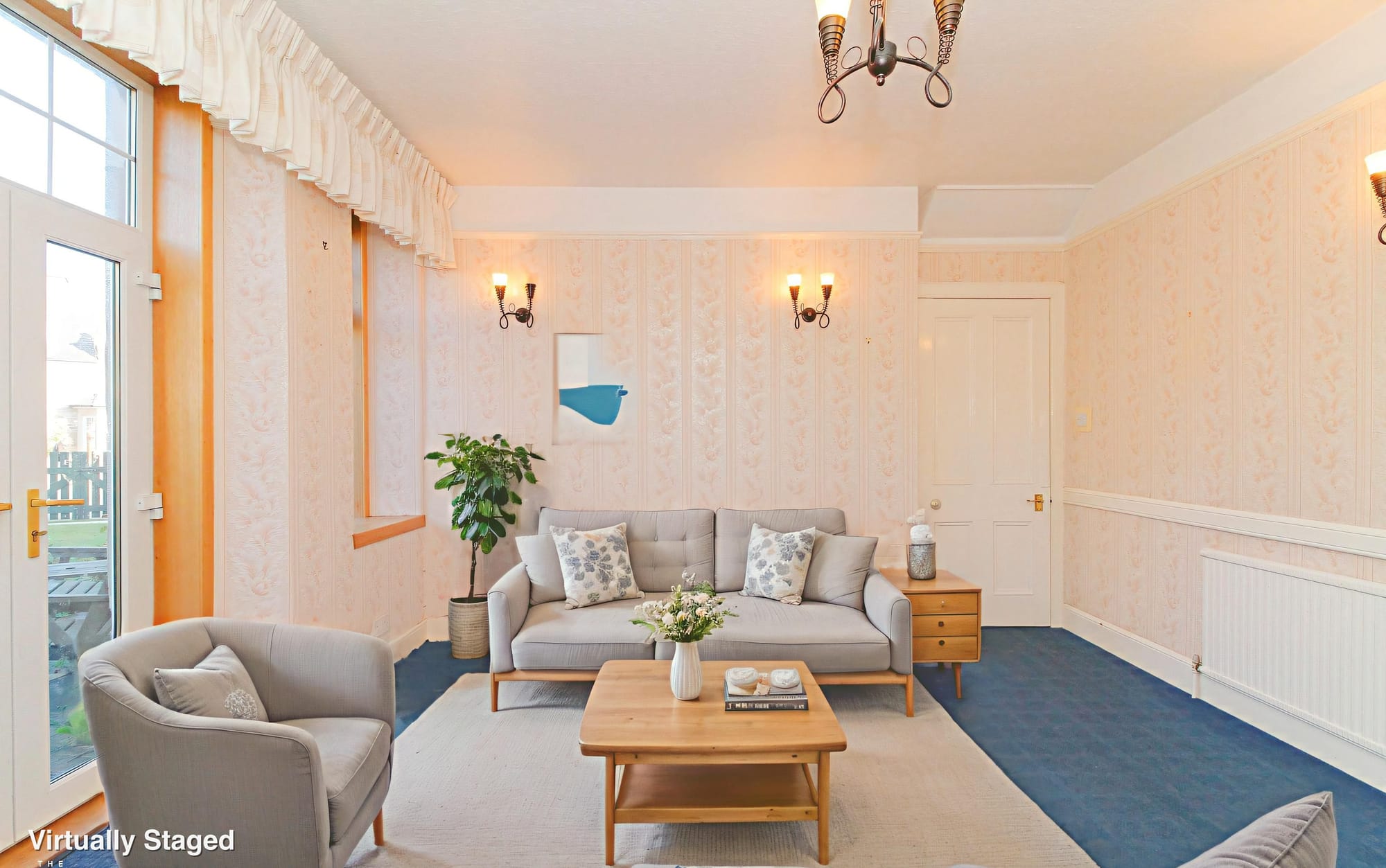 Reception room, virtually staged