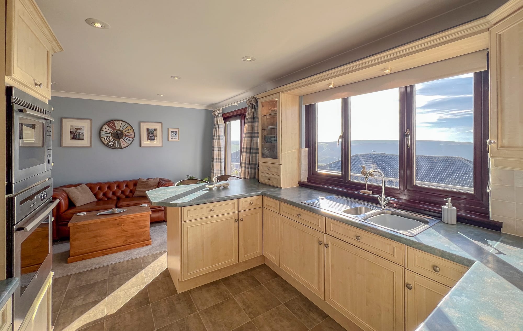 Kitchen with sea views